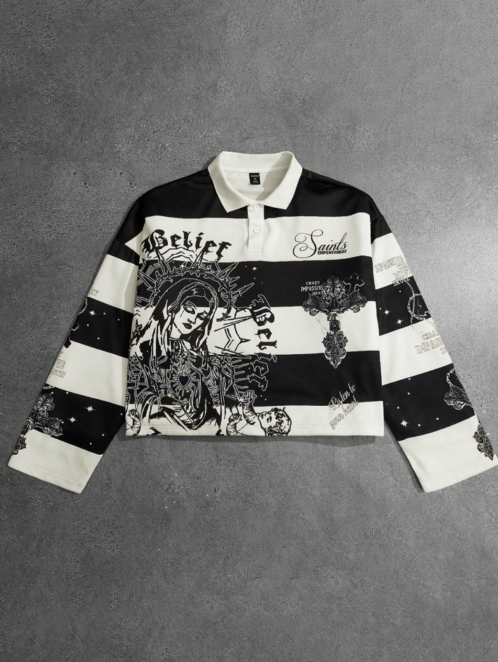 Graphic Print Polo Sweatshirt
