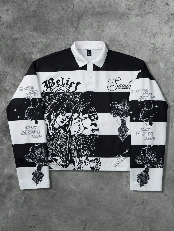 Graphic Print Polo Sweatshirt