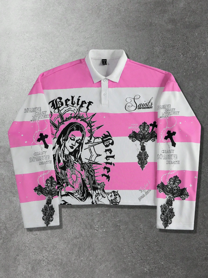 Graphic Print Polo Sweatshirt