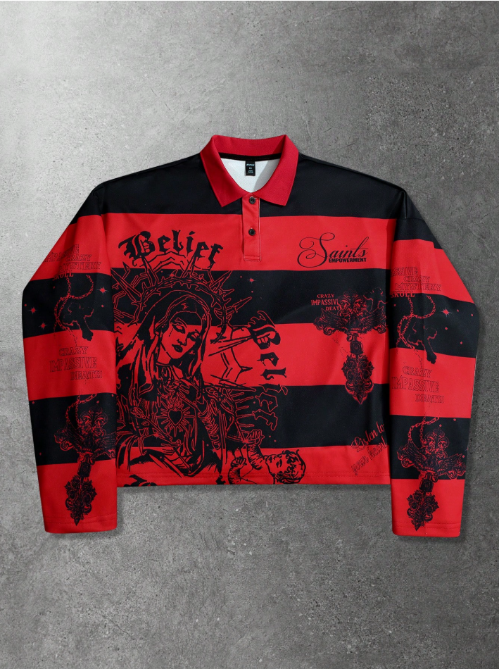Graphic Print Polo Sweatshirt